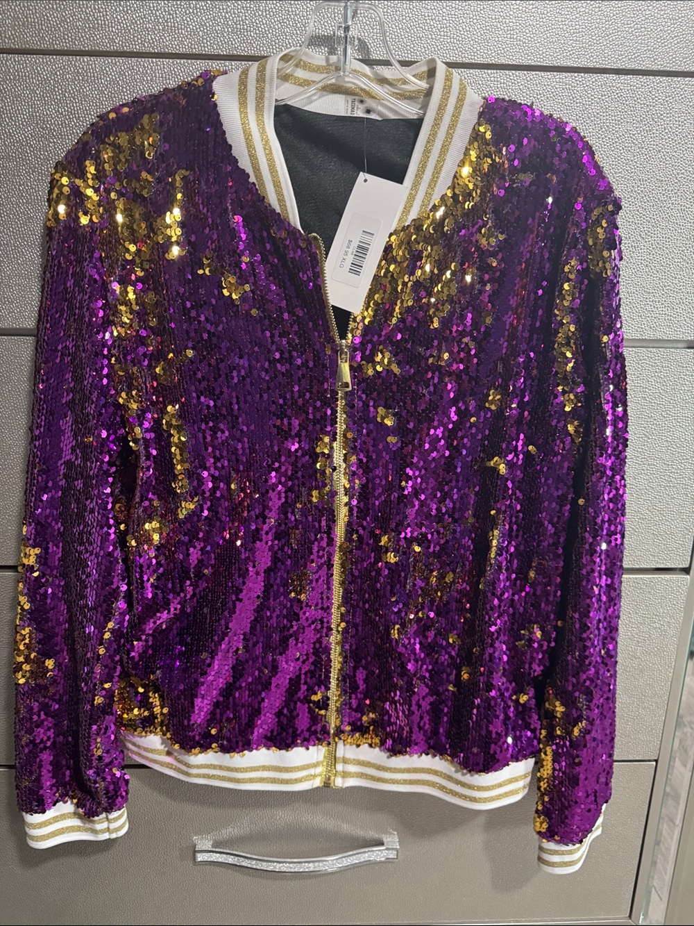 Sequin Varsity Jacket - Purple & Gold